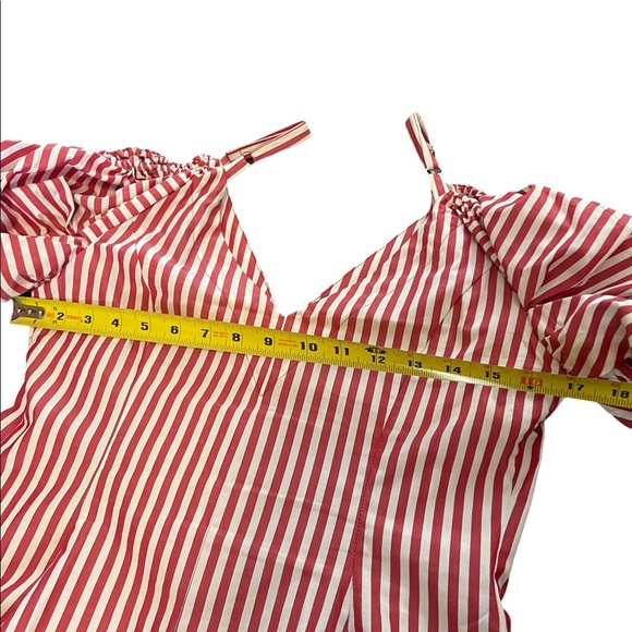 Petersyn Alice Striped Poplin Cold Should Blouse Size M Red and White - Picture 10 of 15